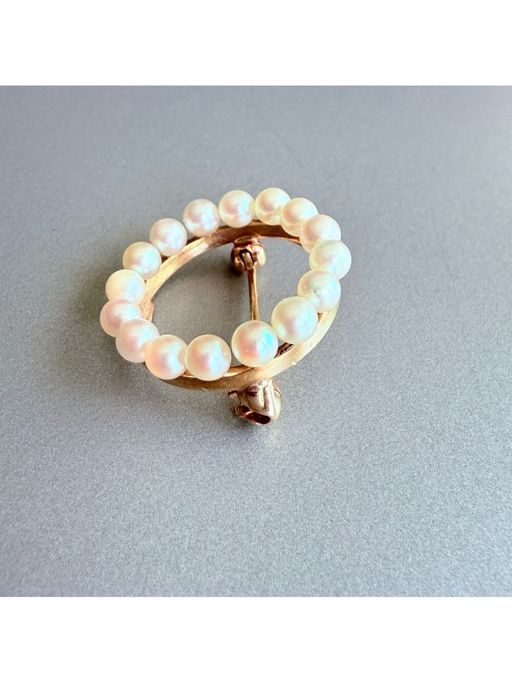 14k Gold White Natural Pearl Round Circle Elegant Pin Brooch Vintage - Picture 2 of 6